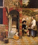 Pieter de Hooch Courtyard with an Arbor and Drinkers Sweden oil painting reproduction